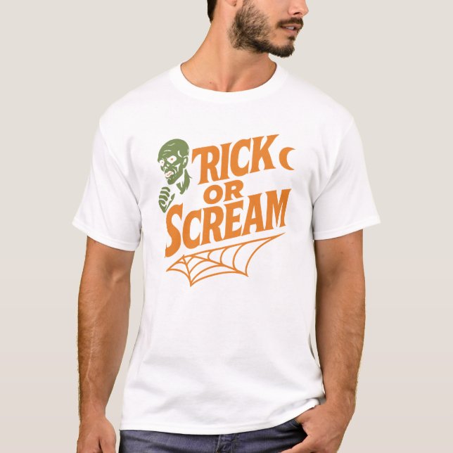 Trick or Scream – Retro Zombie Halloween Art T-Shirt (Front)