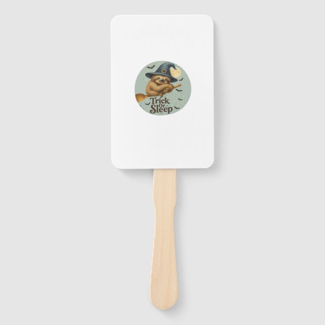 Trick or Sleep � Cute Witch Sloth Halloween Pun Ar Hand Fan (Front)