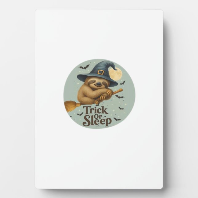 Trick or Sleep � Cute Witch Sloth Halloween Pun Ar Plaque (Front)