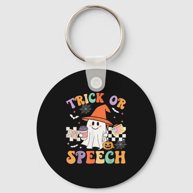 Trick Or Speech Halloween Slp Retro Speech Therapy Key Ring (Front)