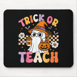 Trick Or Teach Cute Ghost Coffee Pumpkins Hallowee Mouse Mat