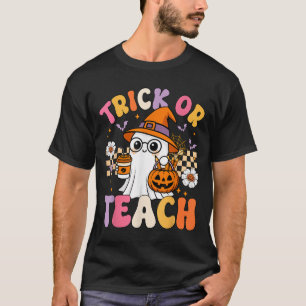 Trick Or Teach Cute Ghost Coffee Pumpkins Hallowee T-Shirt