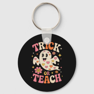 Trick Or Teach Cute Ghost Teacher Halloween Retro Key Ring