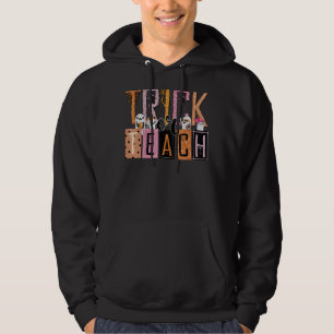 Trick or Teach Floral Groovy Halloween Teacher Ret Hoodie
