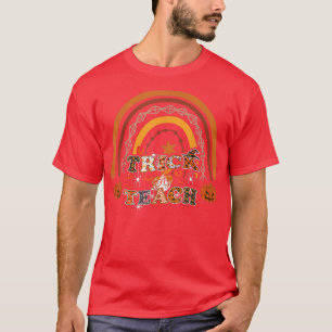 Trick Or Teach Funny Teacher Halloween Rainbow Cos T-Shirt
