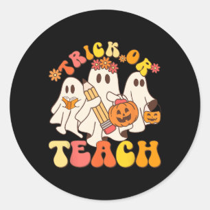 Trick Or Teach Ghost Halloween Teacher Aesthetic Classic Round Sticker