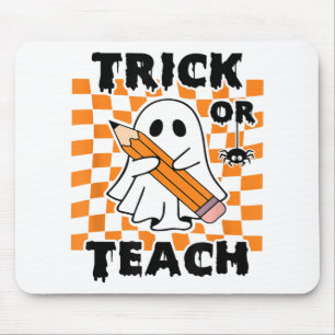 Trick Or Teach Ghost Retro Groovy Halloween Teache Mouse Mat