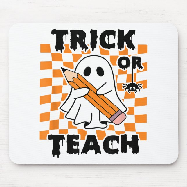 Trick Or Teach Ghost Retro Groovy Halloween Teache Mouse Mat (Front)