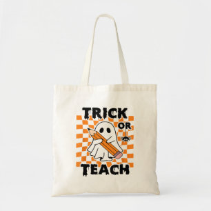 Trick Or Teach Ghost Retro Groovy Halloween Teache Tote Bag