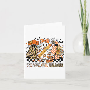 Trick Or Teach Ghost Teacher Halloween Retro Cherr Card