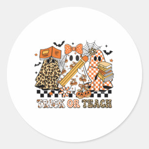 Trick Or Teach Ghost Teacher Halloween Retro Cherr Classic Round Sticker