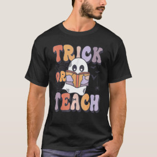 Trick Or Teach Groovy Floral Ghost Retro Teacher H T-Shirt