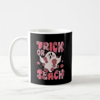 Trick Or Teach Groovy Ghost With Vintage Flowers Coffee Mug
