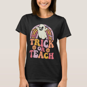 Trick or Teach Groovy Rainbow Ghost Halloween T-Shirt