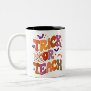 Trick or Teach Groovy Retro Halloween Teacher Life Two-Tone Coffee Mug