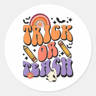 Trick Or Teach Groovy Teacher Ghost Funny Hallowee Classic Round Sticker