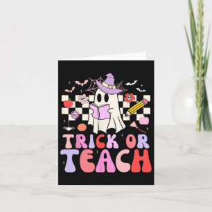Trick Or Teach Groovy Teacher Halloween Retro Flor Card