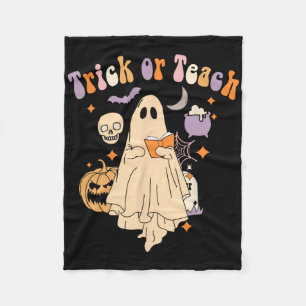 Trick Or Teach Groovy Teacher Halloween Retro Flor Fleece Blanket