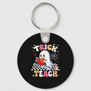 Trick Or Teach Groovy Teacher Halloween Retro Flor Key Ring