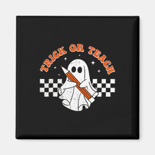 Trick Or Teach Groovy Teacher Halloween Retro Flor Magnet