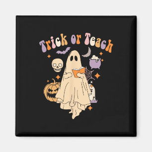 Trick Or Teach Groovy Teacher Halloween Retro Flor Magnet