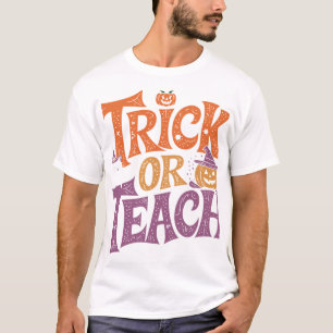 Trick Or Teach Groovy Teacher Halloween Retro T-Shirt
