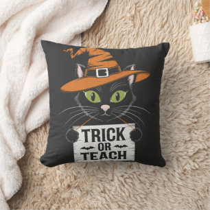 Trick or Teach Halloween Cat - Funny Teacher Cushion