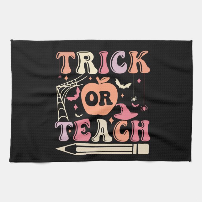 trick or teach halloween t shirt design tea towel (Horizontal)
