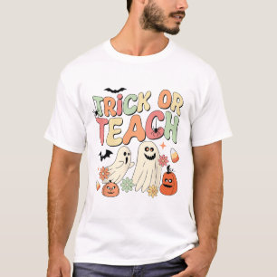 Trick Or Teach Halloween Teacher Groovy Retro Pump T-Shirt