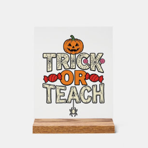 Trick Or Teach Halloween Teacher Vintage Vector De Acrylic Sign