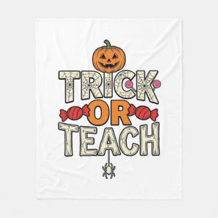 Trick Or Teach Halloween Teacher Vintage Vector De Fleece Blanket