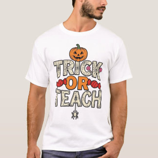 Trick Or Teach Halloween Teacher Vintage Vector De T-Shirt