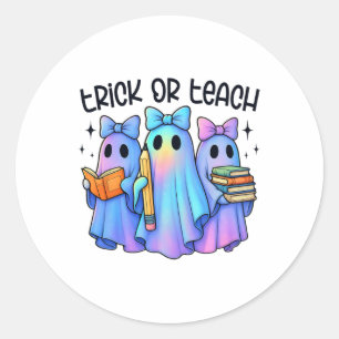 Trick Or Teach Pastel Galaxy Ghost Halloween Spook Classic Round Sticker