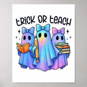 Trick Or Teach Pastel Galaxy Ghost Halloween Spook Poster