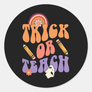 Trick Or Teach Retro Fall Halloween Costumes Teach Classic Round Sticker