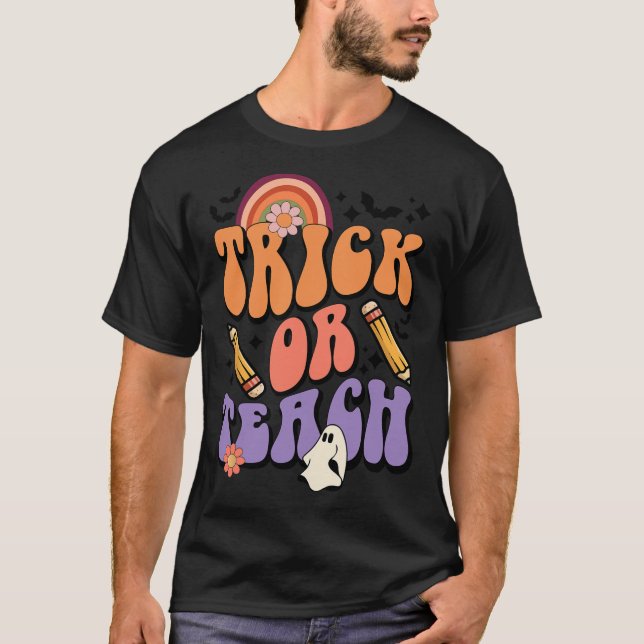 Trick Or Teach Retro Fall Halloween Costumes Teach T-Shirt (Front)