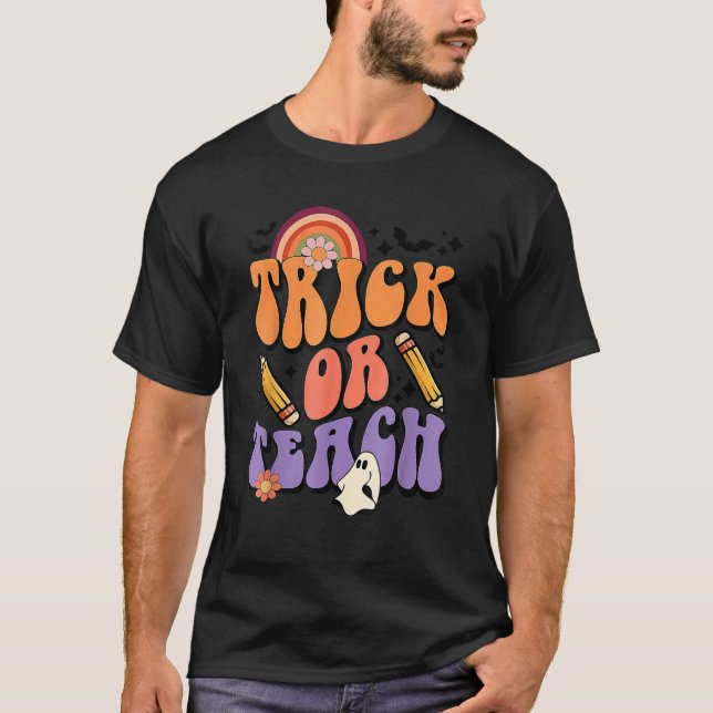 Trick Or Teach Retro Fall Halloween Costumes Teach T-Shirt (Front)