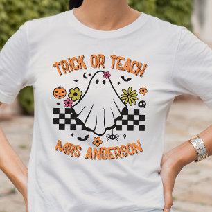 Trick or Teach Retro Ghost Teacher Halloween T-Shirt