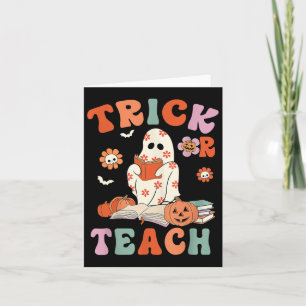 Trick Or Teach Retro Groovy Floral Ghost Teacher H Card