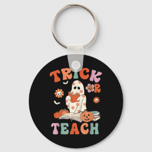 Trick Or Teach Retro Groovy Floral Ghost Teacher H Key Ring
