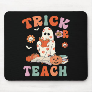 Trick Or Teach Retro Groovy Floral Ghost Teacher H Mouse Mat