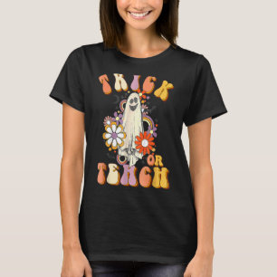 Trick Or Teach Retro Groovy Teacher Halloween Flor T-Shirt