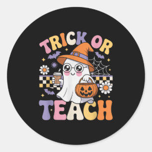 Trick Or Teach Teacher Groovy Ghost Funny Hallowee Classic Round Sticker