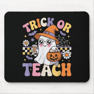 Trick Or Teach Teacher Groovy Ghost Funny Hallowee Mouse Mat