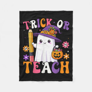 Trick Or Teach Teacher Pencil Ghost Funny Hallowee Fleece Blanket