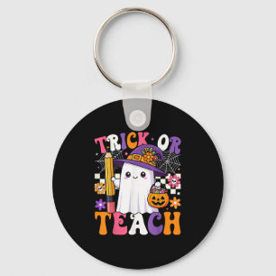 Trick Or Teach Teacher Pencil Ghost Funny Hallowee Key Ring