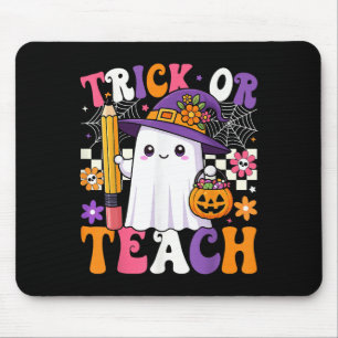 Trick Or Teach Teacher Pencil Ghost Funny Hallowee Mouse Mat