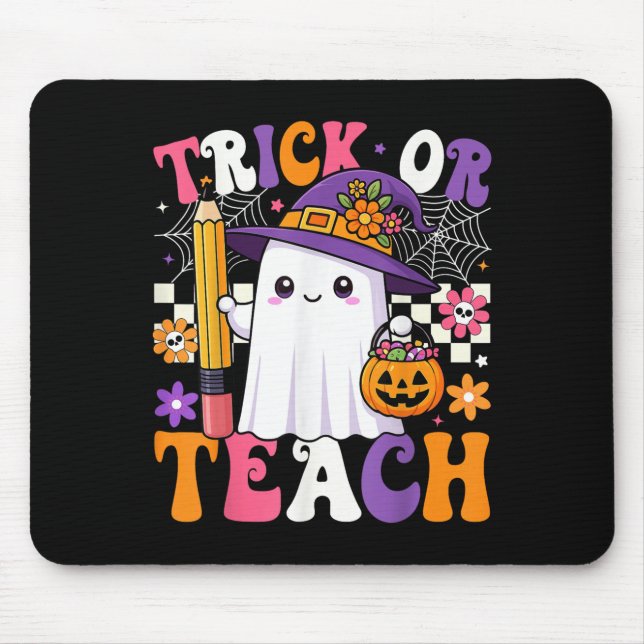 Trick Or Teach Teacher Pencil Ghost Funny Hallowee Mouse Mat (Front)