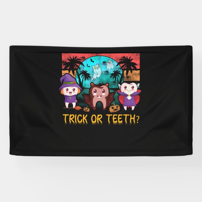 Trick Or Teeth Dentist Halloween Costume Dental Banner (Horizontal)