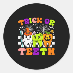 Trick Or Teeth Funny Dental Halloween Costumes Tre Classic Round Sticker